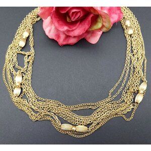 Vintage Multi-Strand Necklace Gold Tone Beaded Classic Elegant 22" Rope Cable